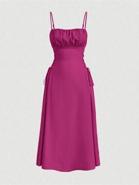 Spaghetti Strap Fuchsia Midi Dress